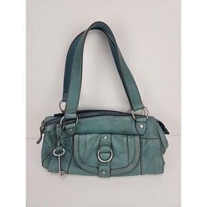Fossil Long Live Vintage 1954 Teal Leather Purse Short Handles Zip Closure